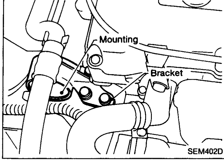 Photo of the engine front mounting bracket, labelled 'Mounting Bracket', supported on the engine.