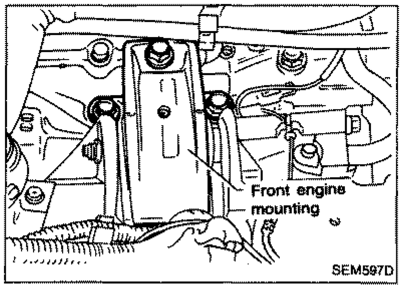 Engine view showing the front engine mounting removal, with a labelled callout 'Front engine mounting'.