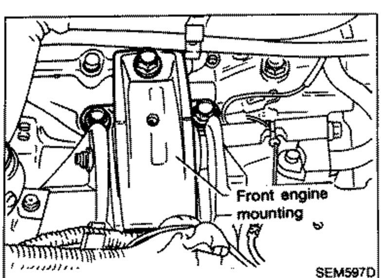 Engine view showing front engine mounting installation, with a labelled callout 'Front engine mounting'.