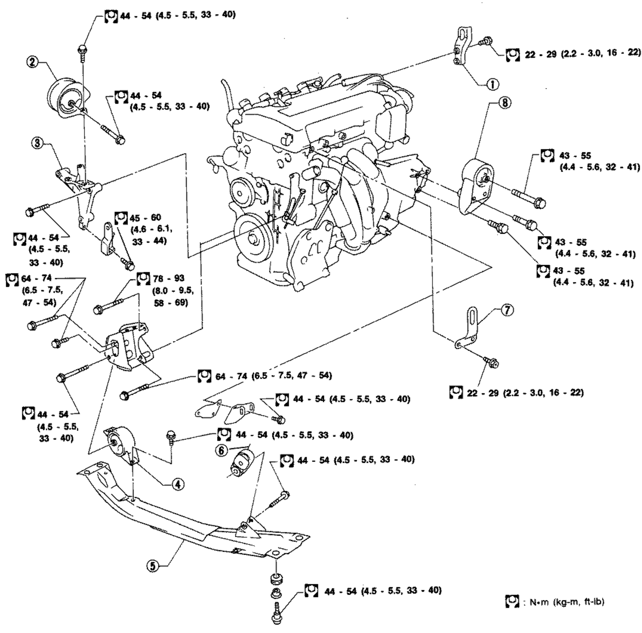 Engine Removal - 2WD models (engine mounting exploded view)