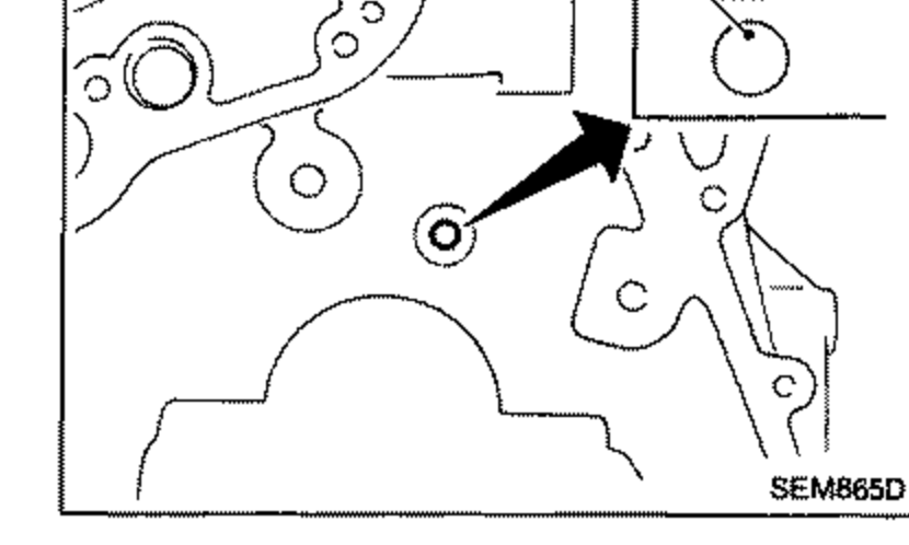View of the cylinder block showing installation of the timing chain oil jet, with an arrow and callout 'Punch-mark' indicating the oil jet should be driven in with the punchmark facing up.