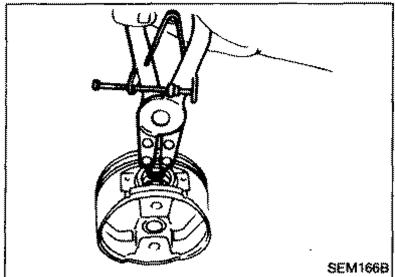 Illustration of installing a new snap ring on one side of the piston pin hole using pliers.