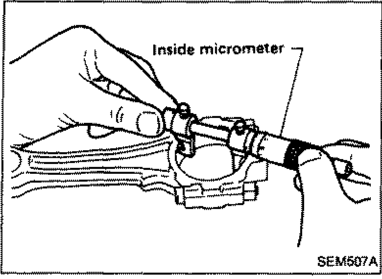 Measuring inside diameter "C" of connecting rod big end with an inside micrometer.