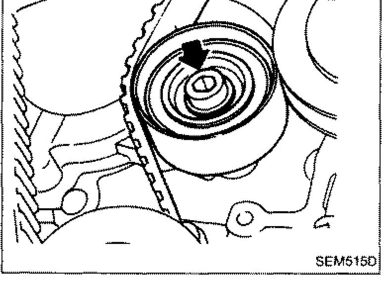 Idler pulley shown with a curved arrow indicating its removal direction.