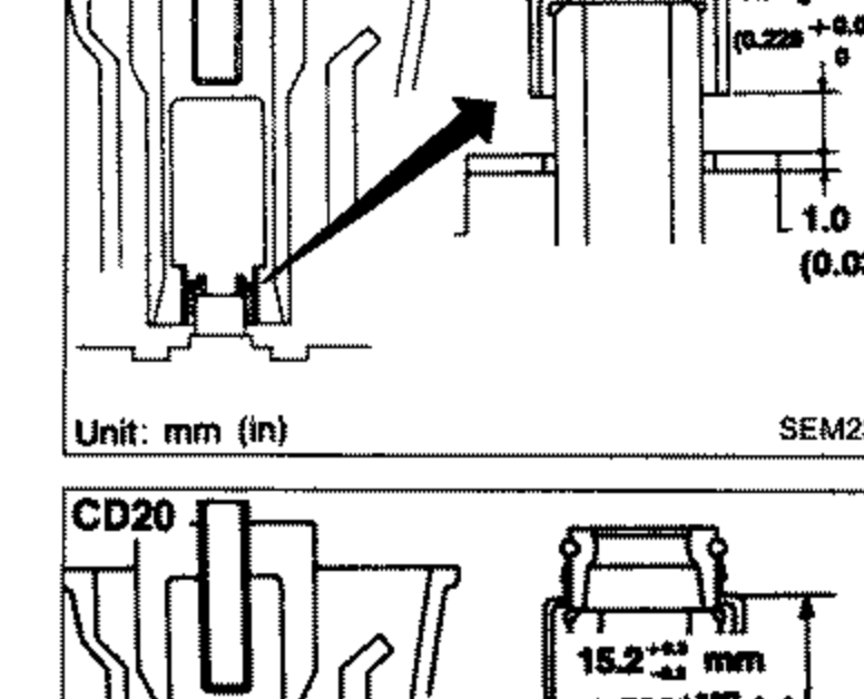 Cross-section of a CD17 valve oil seal showing dimensions: 8.0 +0.3 (approx, top), 0.208 +0.008 [?], and 1.0 (0.039) height. Unit: mm (in).