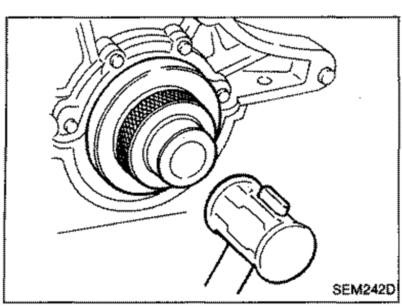 Crankshaft rear oil seal being installed onto the rear of the crankshaft using a suitable tool/drift after applying engine oil to the new seal.