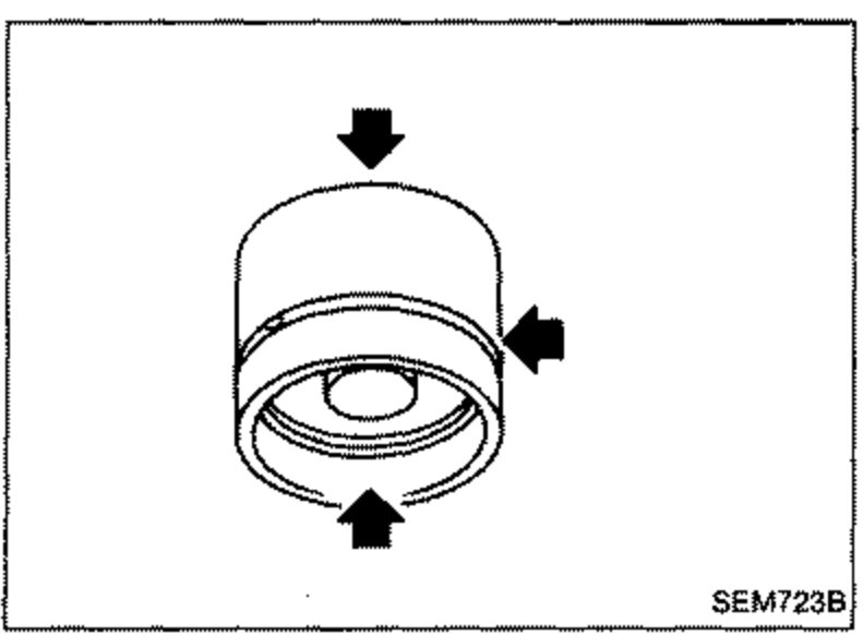 Valve lifter shown with arrows indicating the contact and sliding surfaces to inspect for wear or scratches.