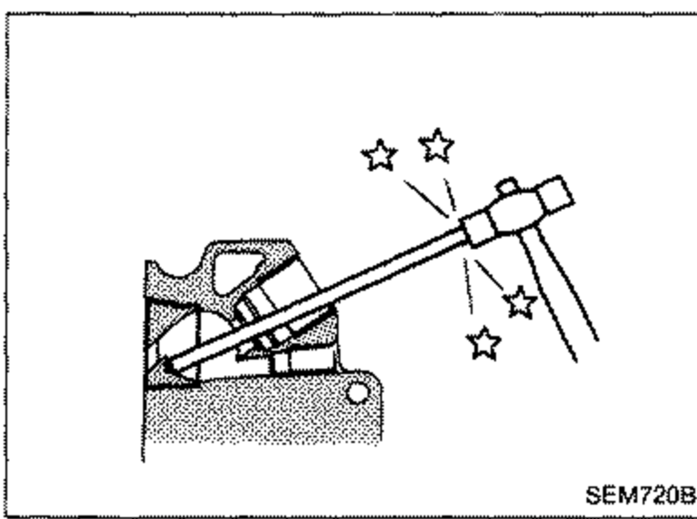 Tool removing a combustion chamber (swirl chamber) from the cylinder head; star marks indicate area to avoid scratching.