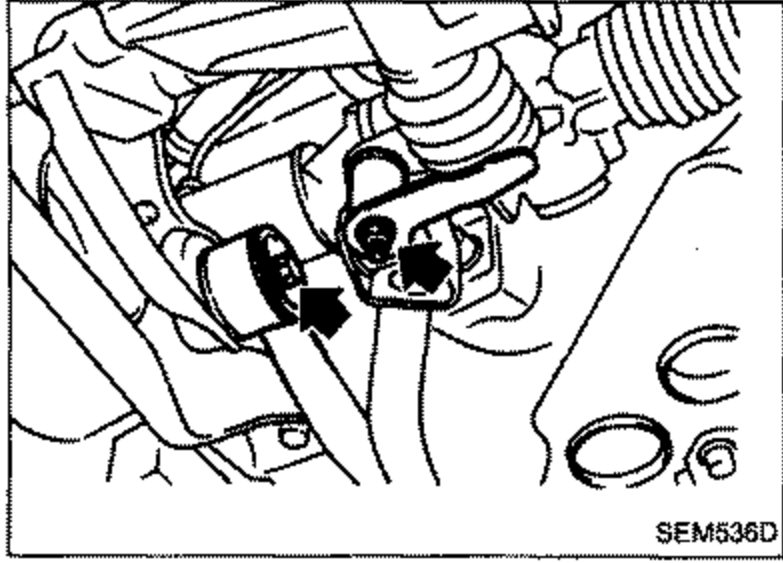Transaxle area showing the shift linkages, with bold arrows pointing to the shift linkage connection to be released.