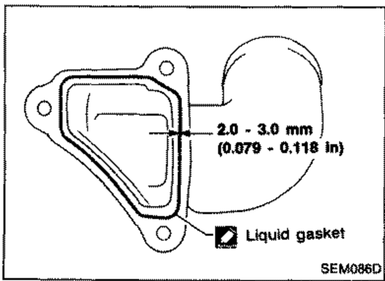 Water outlet mating surface showing the liquid gasket bead application area with bead width spec.