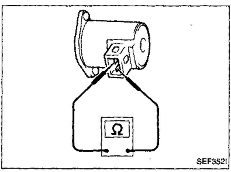 A.A.C. valve illustration showing the harness connector with an ohmmeter (Ω) connected to check the A.A.C. valve resistance.