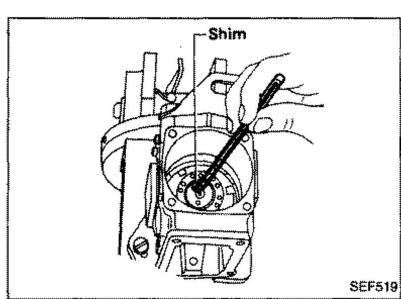 Shim being positioned on plunger's bottom with a tool. Label: Shim.