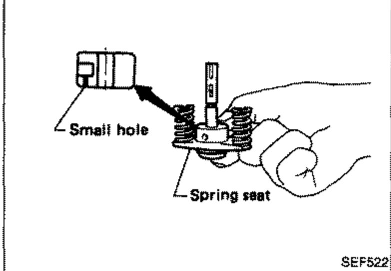 Plunger assembly installation showing the control sleeve. Labels: Small hole, Spring seat.