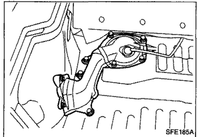 View of the luggage compartment floor area showing the inspection hole cover and vent tube cover location for accessing the fuel tank fittings. Tubes and a connector visible.